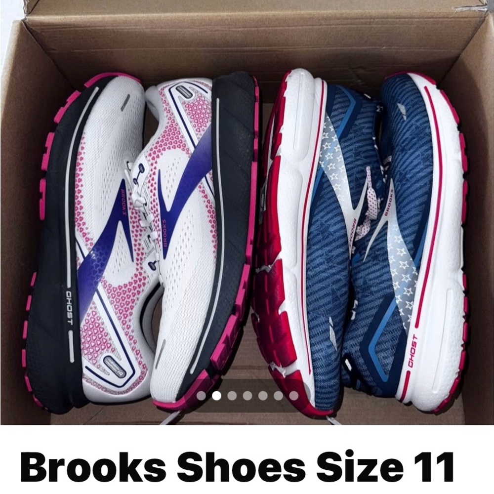 Brooks Ghost Running Shoes - White, Pink, and Blue